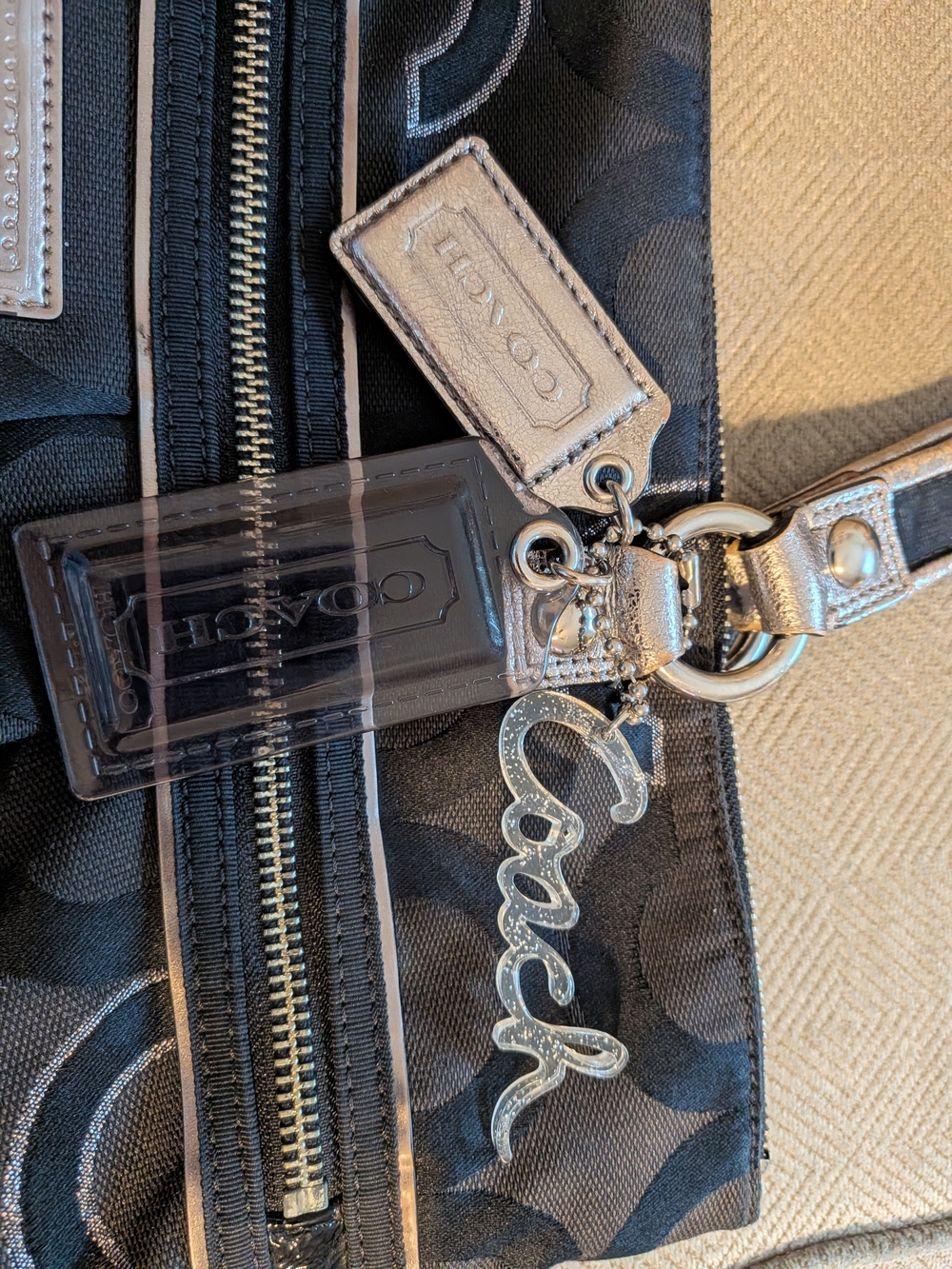 Coach Poppy Black Signature 'C' Jacquard Satchel with Silver Accents - Picture 4 of 13